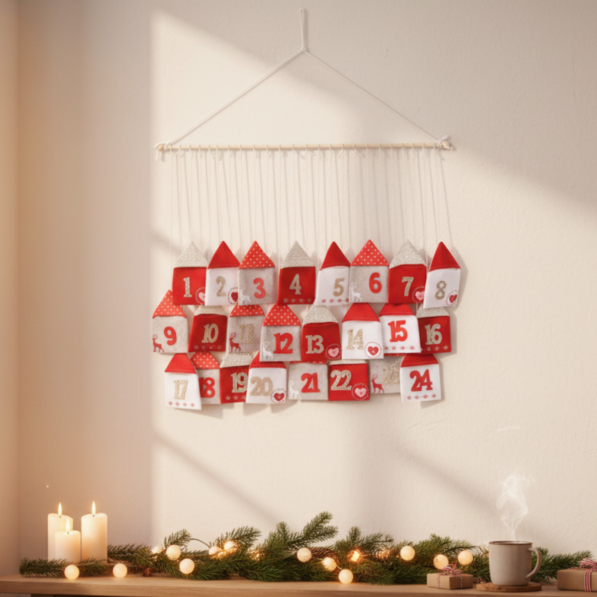 Červený kalendář domečky